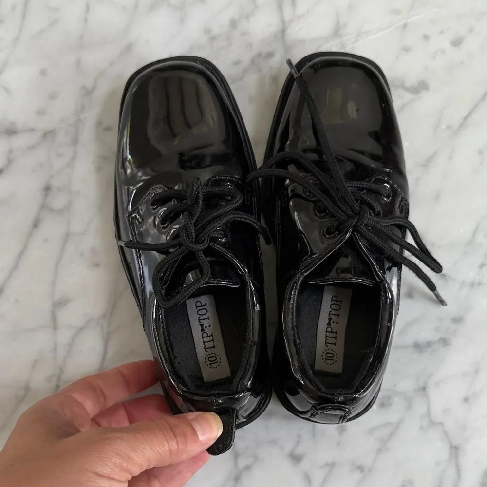 Tip Top Boys Lincoln Patent Leather Black Lace-Up Square Toe Shoes Sz 10 Toddler